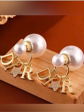 Macy's Gold-Tone Pearl Drop Earrings with Letter & Star Charms - White